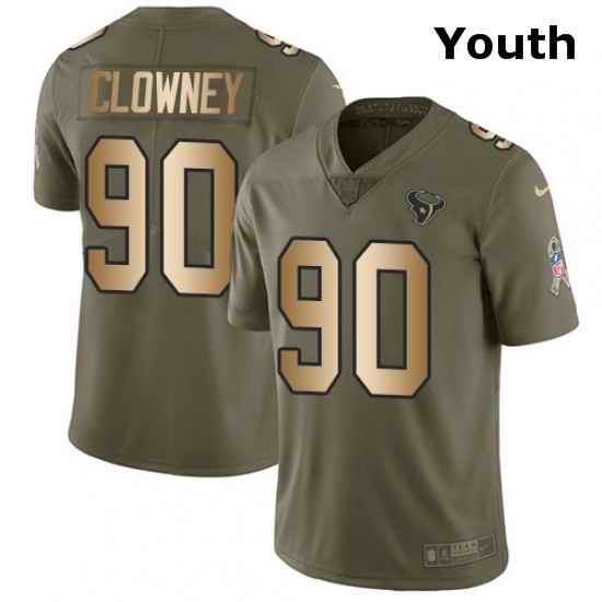Youth Nike Houston Texans 90 Jadeveon Clowney Limited OliveGold 2017 Salute to Service NFL Jersey